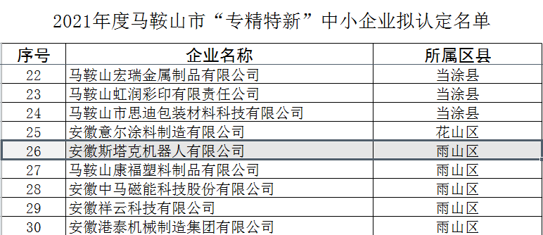 2021年度馬鞍山市“專(zhuān)精特新”中小企業(yè)公示名單